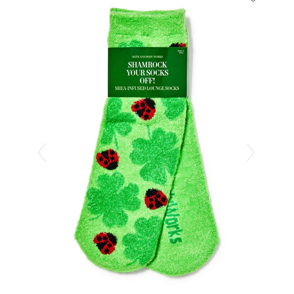 Bath and Body Works |Shea-Infused Lounge Socks | “Lucky Shamrock” w/ladybug